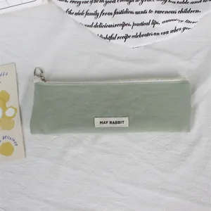 Einfarbige Nylon Reißverschluss Federmäppchen Kosmetik Pinsel Aufbewahrungstasche in grün Detail.