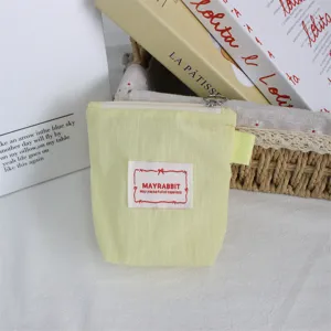 Mini yellow checkered nylon coin purse, cute zipper earphone and lipstick storage bag.