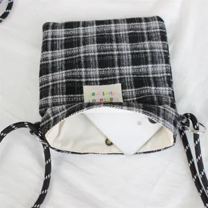 Black and white plaid crossbody phone bag, casual mini mini messenger bag for women.