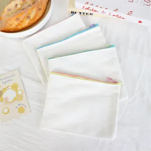 Blank canvas pencil case with colorful zipper, simple portable storage bag for diy.