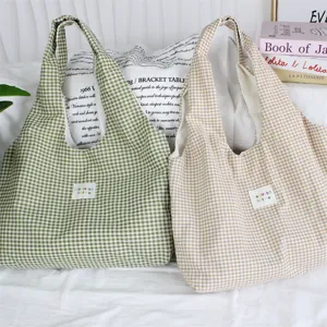 Casual gingham tote bag for women, large capacity shoulder bag, sweet aesthetic everyday commuting bag.