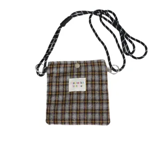 Retro woolen plaid mini cross-body bag stylish portable mobile phone shoulder bag for women