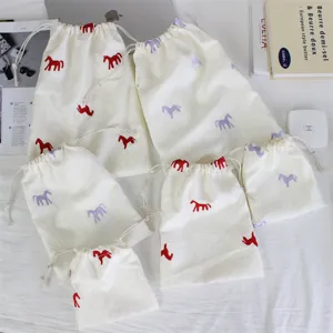 Korean minimalist embroidered horse drawstring bag set for makeup travel storage