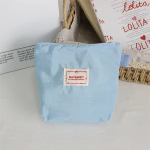 Mini blue grid nylon zipper pouch, portable coin purse, cute headphone and lipstick storage bag.