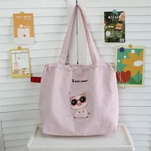 Bolso tote de lona bordado con cordón, bolso de hombro de gran capacidad para mujeres.