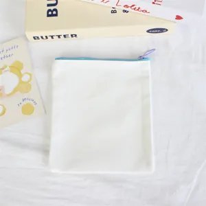 Simple white canvas pencil case zipper storage bag portable blank design cosmetic pouch daily use