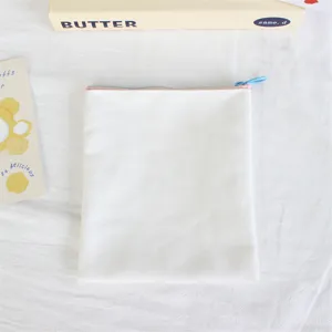 Plain white canvas pencil case with zipper closure, minimalist portable storage bag for diy.