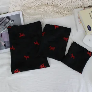 Korean style minimalist embroidered horse drawstring bag travel makeup dust storage
