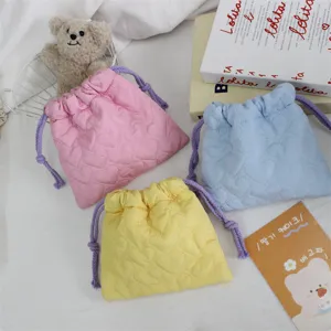 Sac cordon cœur matelassé pochette de rangement souple matelassée bijoux portable mignonne