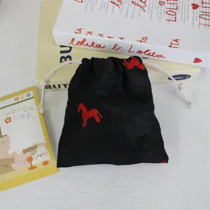 Korean minimalist embroidered pony drawstring bag, portable travel cosmetic dust proof storage pouch.
