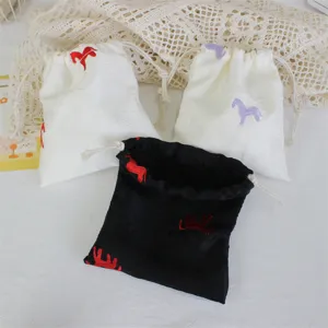 Korean minimalist embroidered pony drawstring bag portable storage pouch for travel cosmetic
