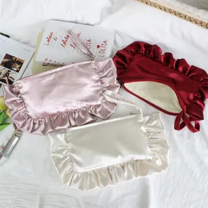 Bolso cosmético de satén con volantes, elegante bolso de mano de noche con gran capacidad mujer.