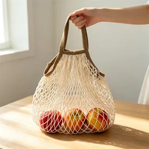 Gewebte Netz-Einkaufstasche wiederverwendbare Baumwoll-Netztasche Strandtasche für Obst