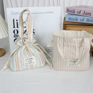 Sac à main cordon en toile mignon impression florale pochette de rangement portable quotidien