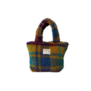 Borsa a mano in peluche a quadri colorati autunno inverno carina mini tote borsa soffice