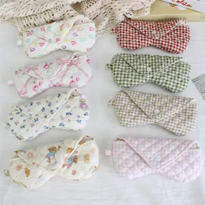 Cute quilted glasses storage bag handmade fabric protective case portable dustproof pouch.
