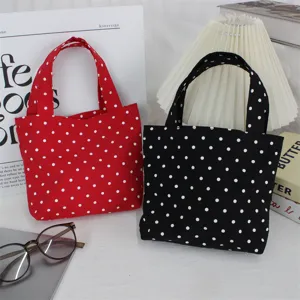 Mini tote τσάντα νάιλον με πουά κορεατικού στιλ λεπτομερής όψη, ελαφριά τσάντα μεσημεριανού.