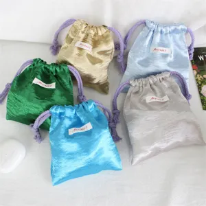 Effen kleur satijnen trekkoord sieraden opbergtas stofdichte make-up organizer zak