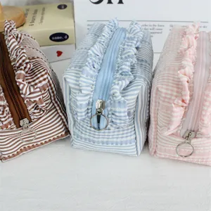 Koreaanse stijl geruite cosmetische tas draagbare stoffen make-up etui opbergorganisator.