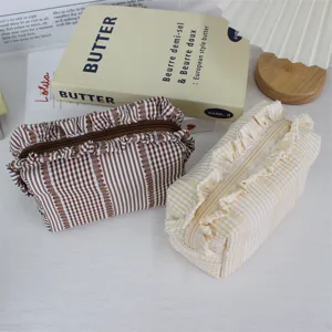 Koreaanse stijl volants etui geruit gestreept make up tasje cosmetische opbergtas