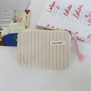 Niedliche gestreifte Canvas Münzbörse mit Handschlaufe, mini tragbare Reißverschlusstasche klein.