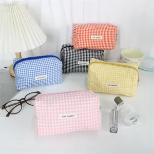 Süße Karo Kosmetiktasche, große Kapazität Reißverschluss Etui für Reise und Alltag Make-up.