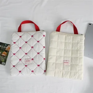 Quilted laptop sleeve portable tablet storage bag with red handle soft dustproof case