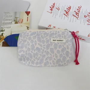 Süße bedruckte Leinwand-Münztasche mit rosa geflochtener Kordel, mini tragbare Make-up-Tasche.