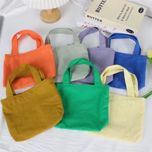 Solid color nylon mini tote bag, casual lightweight waterproof handbag, cute portable lunch bag.