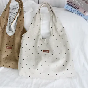Vintage suede polka dot vest bag women large capacity commuter tote casual shoulder hobo bag