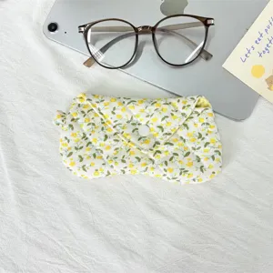 Floral quilted glasses case cute fabric portable storage bag envelope pouch soft protective cover