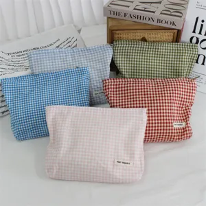 Borsa cosmetica a quadri stile coreano trousse da viaggio portatile molto capiente