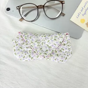 Korean style fresh floral fabric glasses case portable protective storage pouch for daily cute girls.