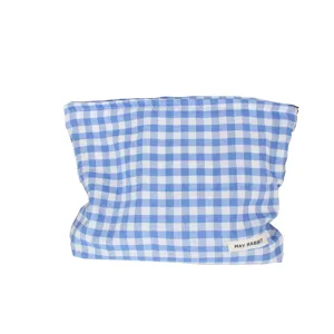 Bolso cosmético de cuadros azul y blanco bolsa de aseo portátil organizador de maquillaje viaje