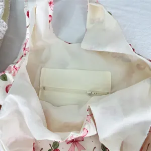 Korean style cherry bow print vest tote bag large capacity casual shoulder bag for women
