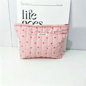 Koreaanse stijl gewatteerde hart handtas draagbare grote capaciteit lunchtas make-up tas chic