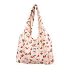 Korean cartoon printed tote bag, large capacity student commuting shoulder bag for summer.