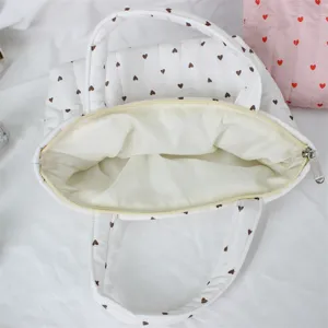 Koreaanse gewatteerde hartjeshandtas, draagbare grote tote bag voor kantoorlunch en dagelijks.