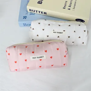 Koreaanse stijl gewatteerde hart cilindrische etui, schattige cosmetische etui en tas.