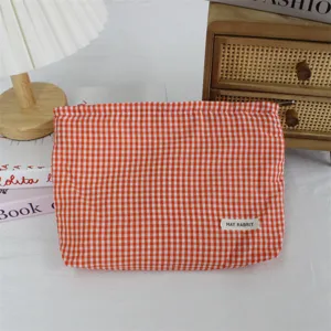 Borsa cosmetica in tessuto a quadri rosso e bianco stile coreano pochette portaoggetti da viaggio