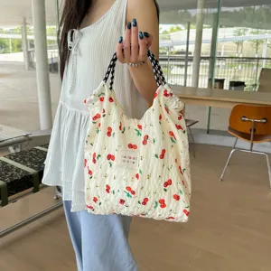 Printemps été mignon cerise mousseline sac à épaule grande capacité sac à main cordon femme