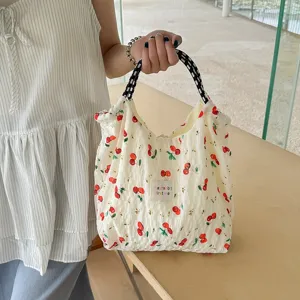 Sac à épaule en mousseline imprimé cerise mignon cabas plissé fourre-tout décontracté printemps