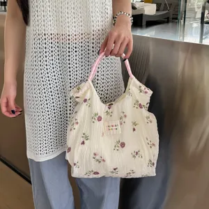 Joli sac à main plissé floral sac cabas d'épaule décontracté quotidien esthétique chic