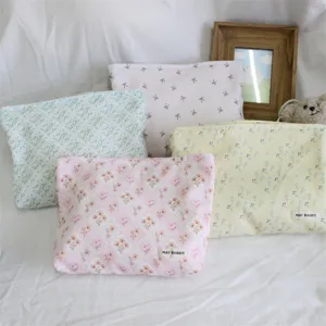 Women Corduroy Floral Cosmetic Bag Ins Style Portable Lipstick Pouch Large Capacity Cloth Storage Bag For Travel Home
