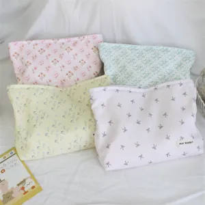 Corduroy floral makeup bag portable fabric storage pouch cute cosmetic organizer case