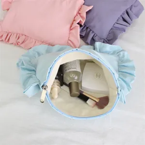 Koreanischer Stil Rüschen plissierte Kosmetiktasche wasserdicht Nylon Reise Make-up Etui