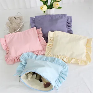 Koreanischer Stil Rüschen Make-up Tasche wasserdicht Nylon große Kapazität Reise Kosmetiktasche