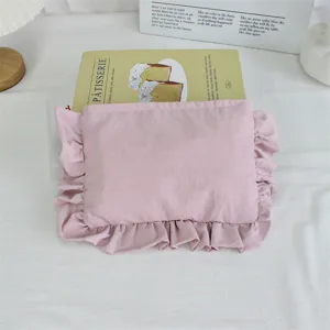 Koreanischer Stil Rüschen plissierte Kosmetiktasche rosa Nylon wasserdichte Reise Aufbewahrung