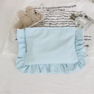 Koreanischer Ins-Stil Rüschen Kosmetiktasche blau Reise Make-up Beutel tragbare Tasche