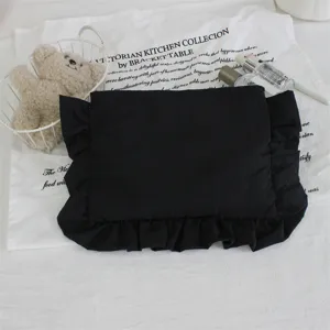 Koreanischer Ins-Stil schwarze Rüschen Kosmetiktasche wasserdicht Nylon Reise Kulturtasche